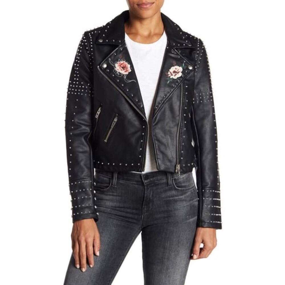 Blank NYC Studded Floral Moto Faux Leather Jacket
